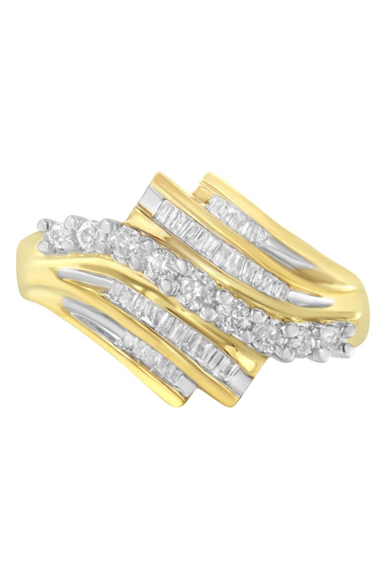 10K Yellow Gold Round and Baguette 1/2 Cttw Diamond-Cut Ring, Main, color, Yellow Gold