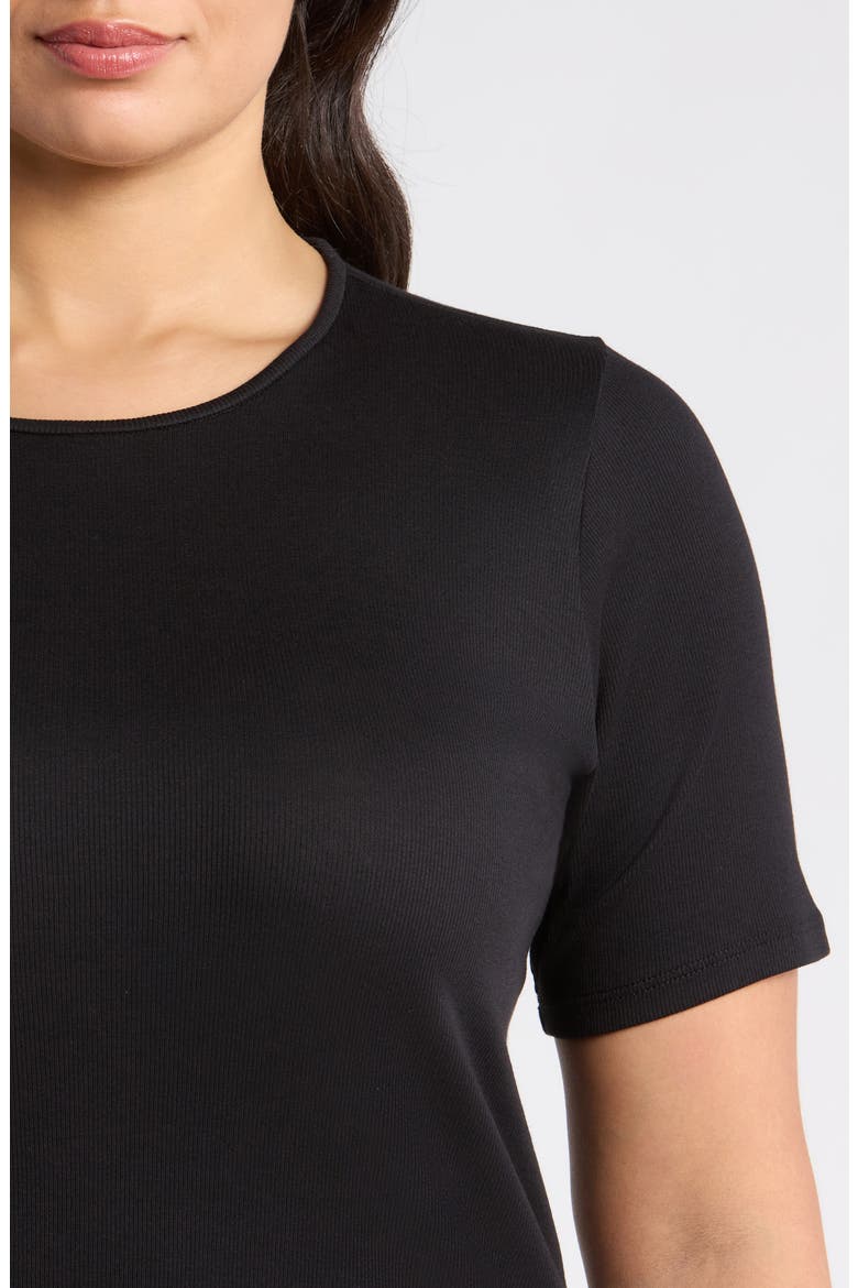 Rib Knit Stretch Organic Cotton Crewneck Top, Alternate, color, BLACK