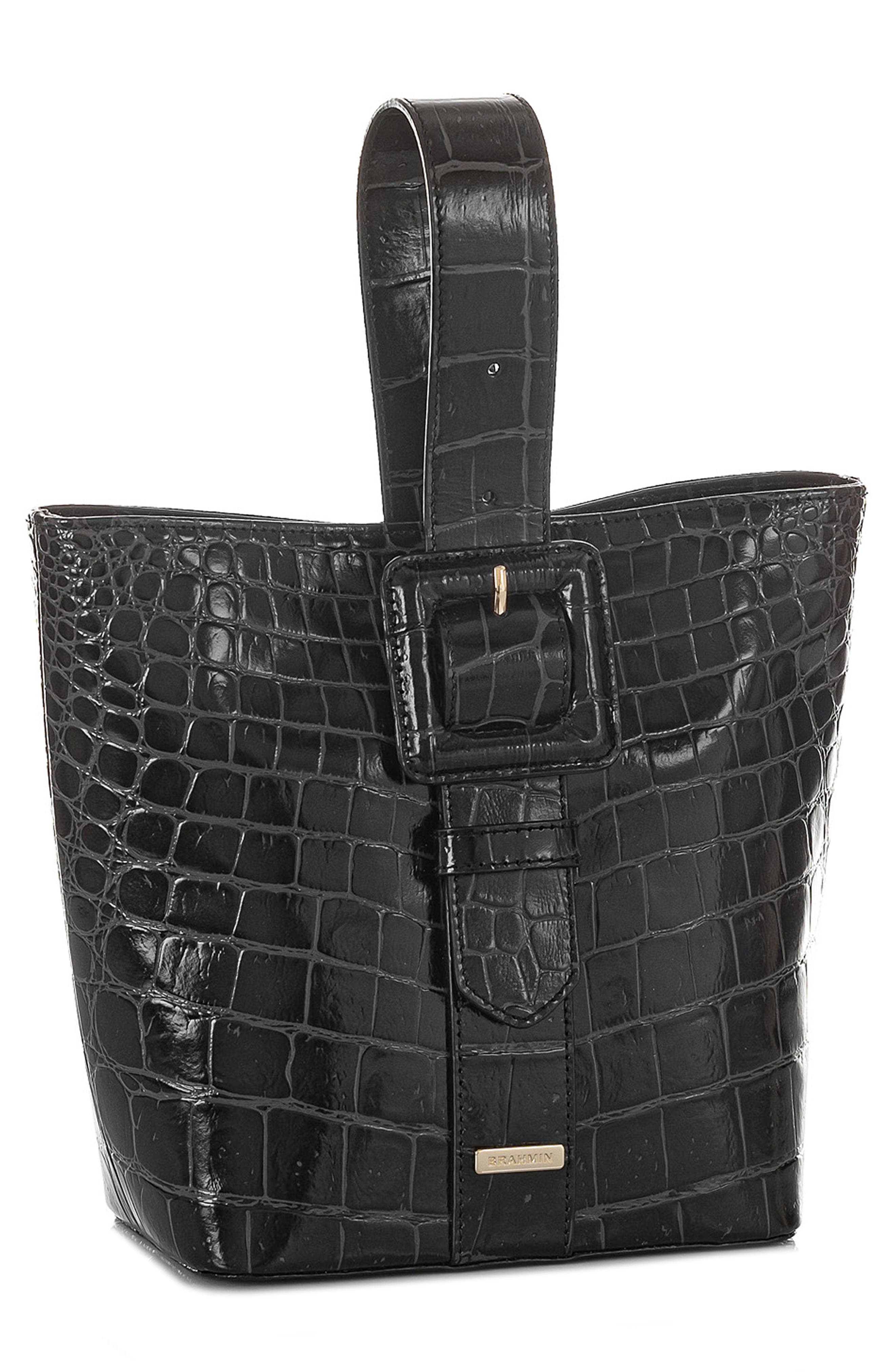 Brahmin Faith Croc Embossed Leather Wristlet Pouchette Bag, Alternate, color, 