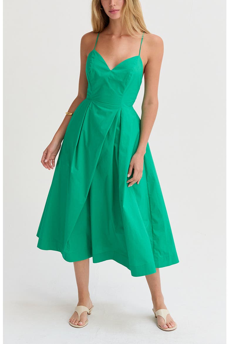 V-neck Poplin Midi Dress, Alternate, color, Green