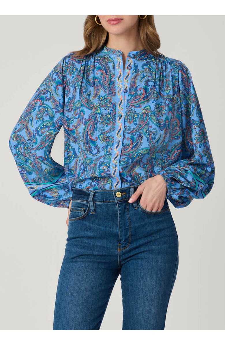 Shoshanna Cameron Pelotas Border Paisley Top, Main, color, Blue Multi