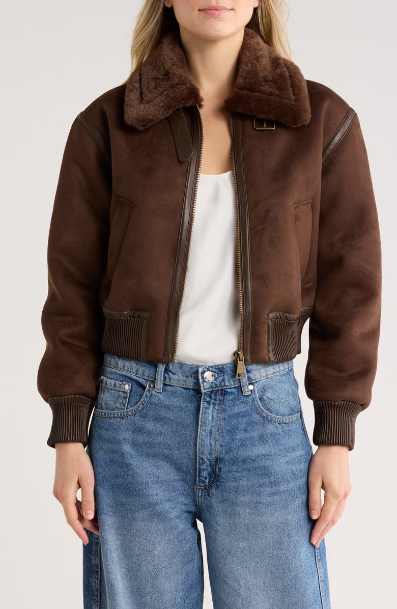 JASON WU Faux Fur Trim Faux Leather Jacket, Main, color, 