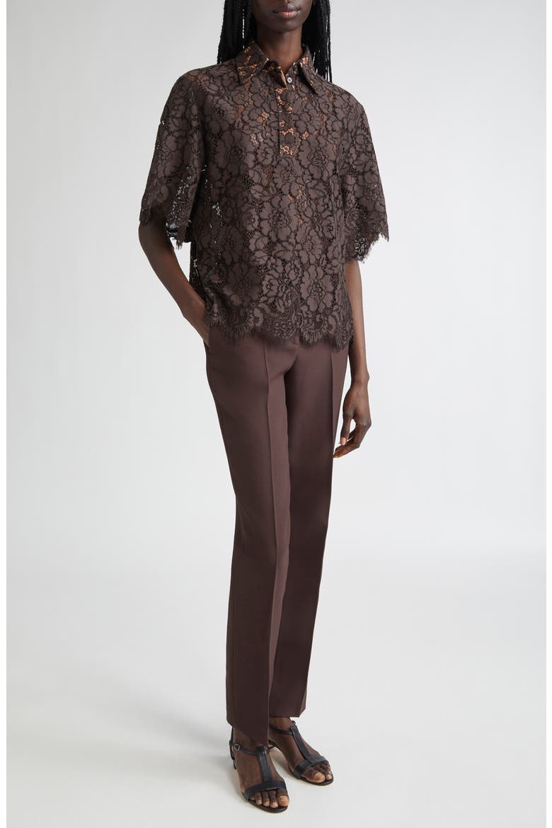 Floral Lace Button-Up Shirt, Alternate, color, CHOCOLATE