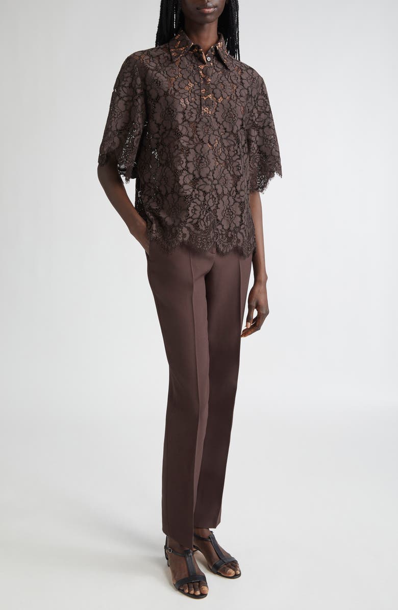 Michael Kors Collection Floral Lace Button-Up Shirt, Alternate, color, Chocolate