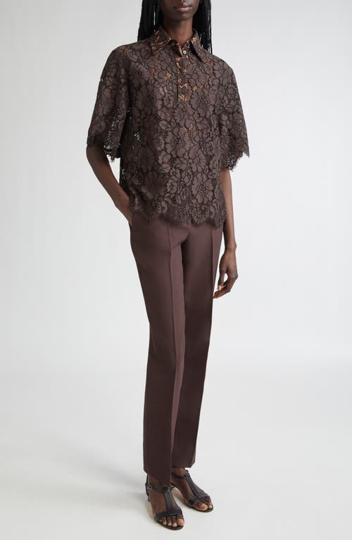 Michael Kors Collection Floral Lace Button-up Shirt In Brown