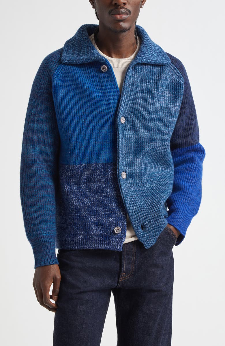 Waste Yarn Project Una Marled Colorblock Cardigan, Main, color, Tonal Blue