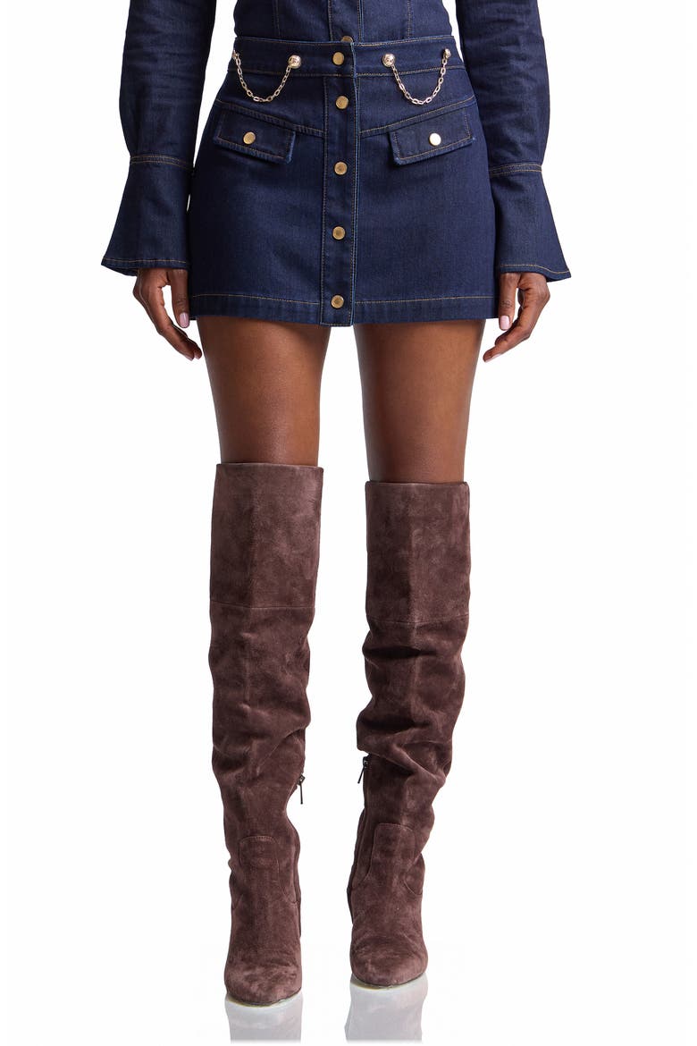 Chain Detail Button Front Denim Miniskirt, Main, color, FELL WASH