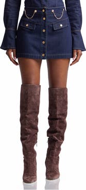 Avec Les Filles Chain Detail Button Front Denim Miniskirt