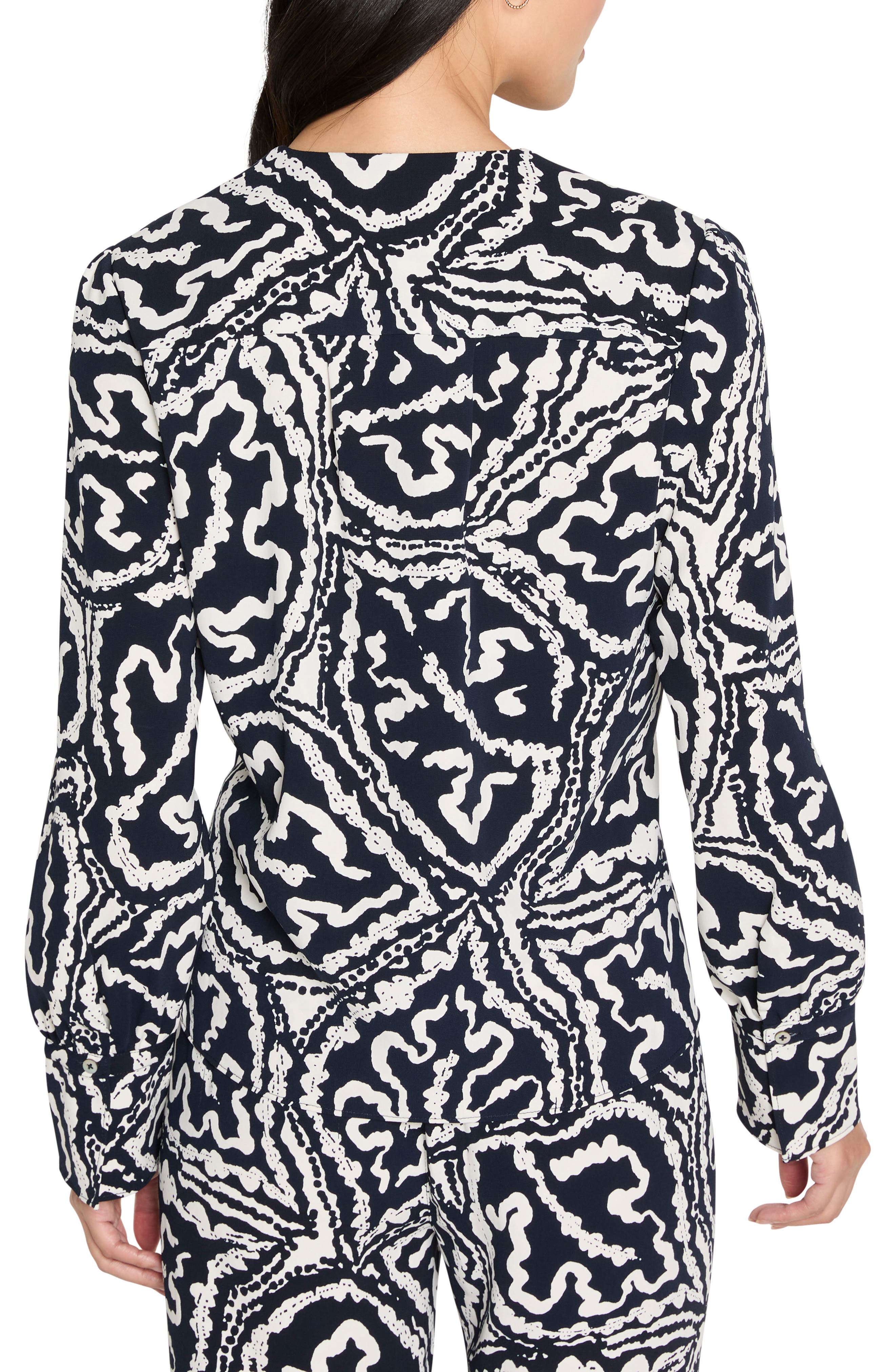 Indigo Leaf Double Crepe Button-Up Shirt - image 2