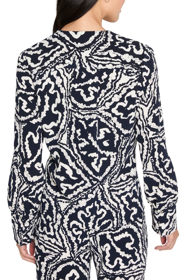 Indigo Leaf Double Crepe Button-Up Shirt, Alternate, color, INDIGO MULTI