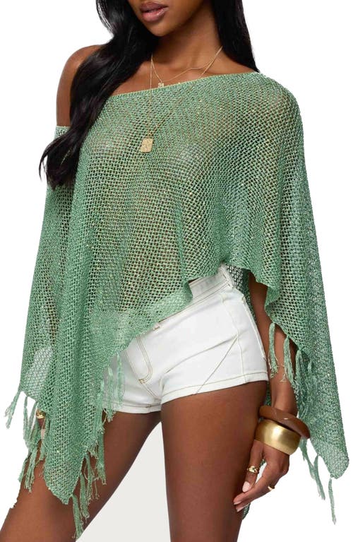 Edikted Sequin Fringe Knit Poncho In Green