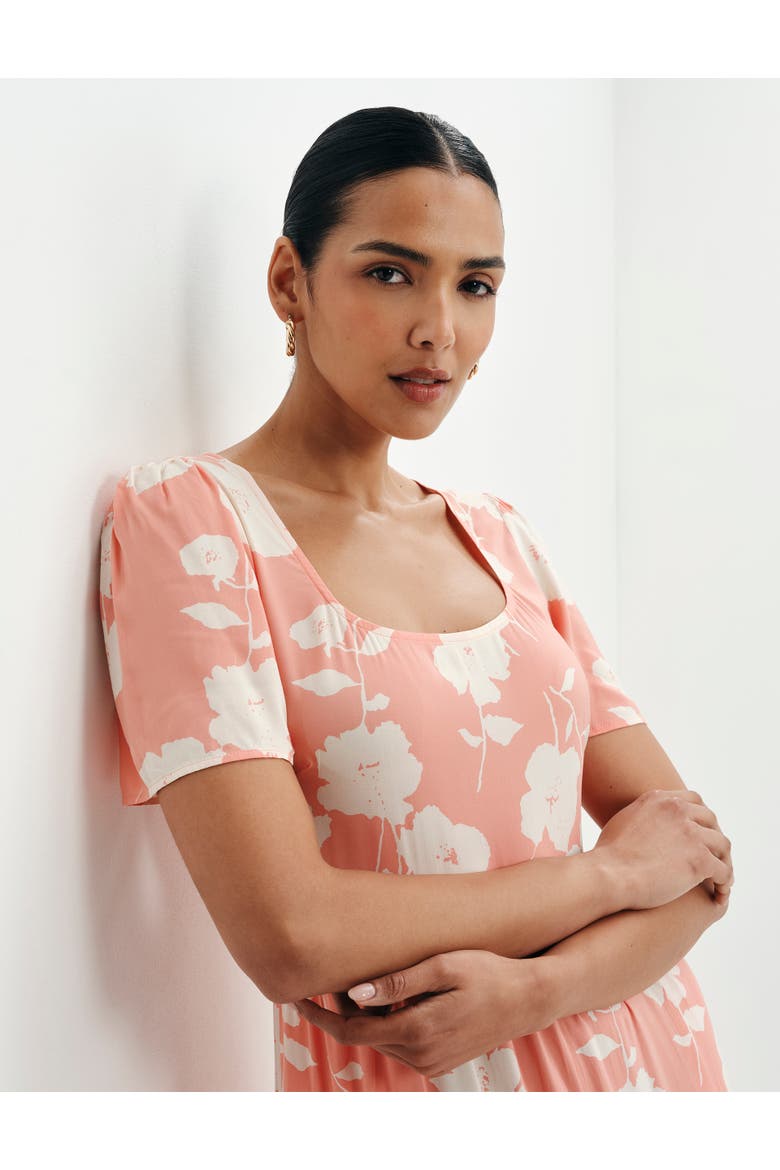 Teresa Floral Print Tiered Midi Dress, Alternate, color, Coral Floral