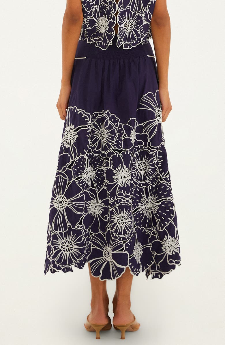 FARM Rio Flowers Richelieu Cotton Midi Skirt, Alternate, color, Blue