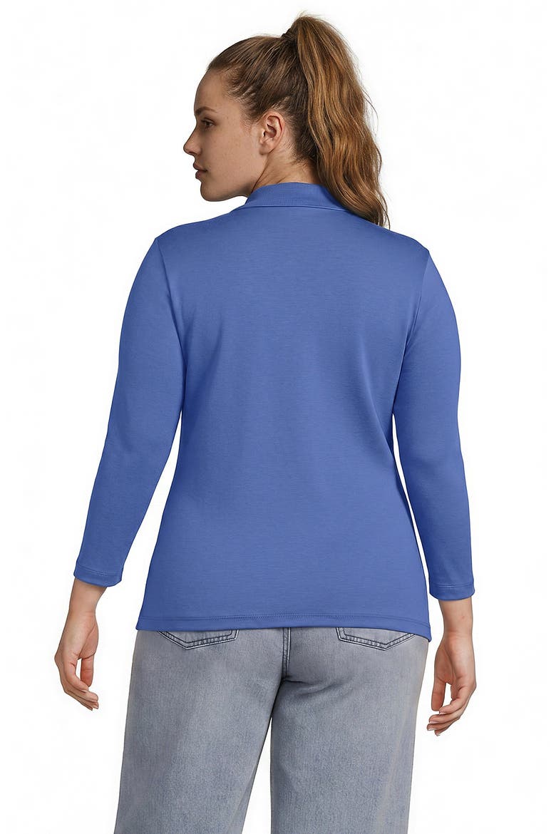 Plus Size Supima Cotton 3/4 Sleeve Polo Shirt, Alternate, color, Muted Cobalt Blue