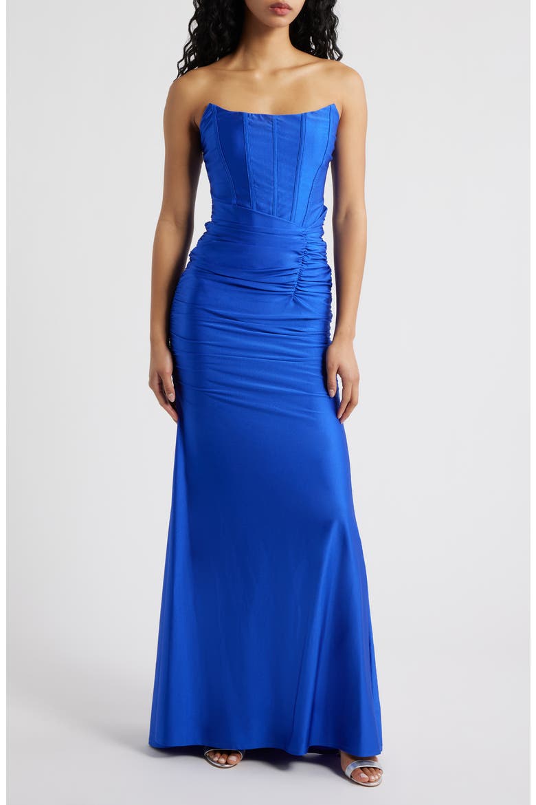 Stretch Satin Corset Gown, Main, color, COBALT