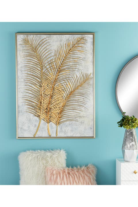 Goldtone Canvas Leaf Framed Wall Art with Silvertone Frame