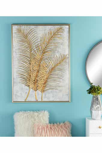 COSMO BY COSMOPOLITAN Goldtone Canvas Leaf Framed Wall Art with Silvertone Frame