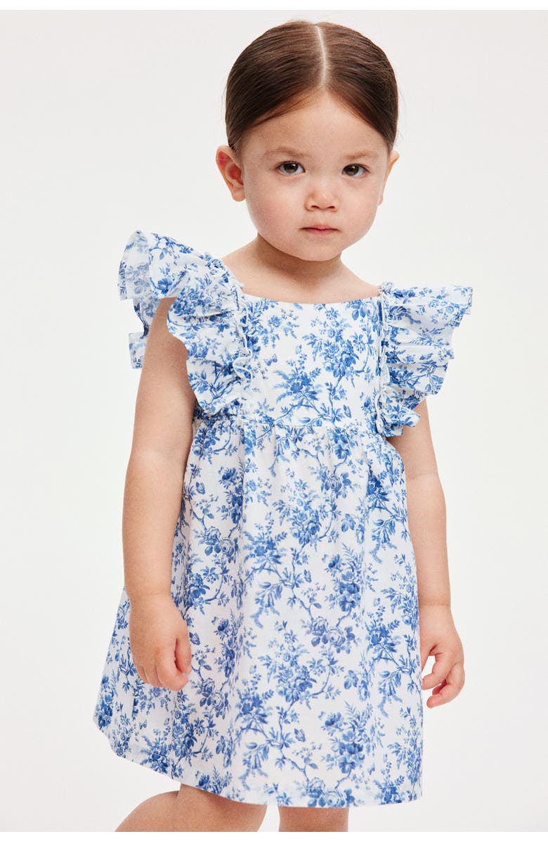 H&M Empire-line Cotton Dress, Alternate, color, Blue/Floral