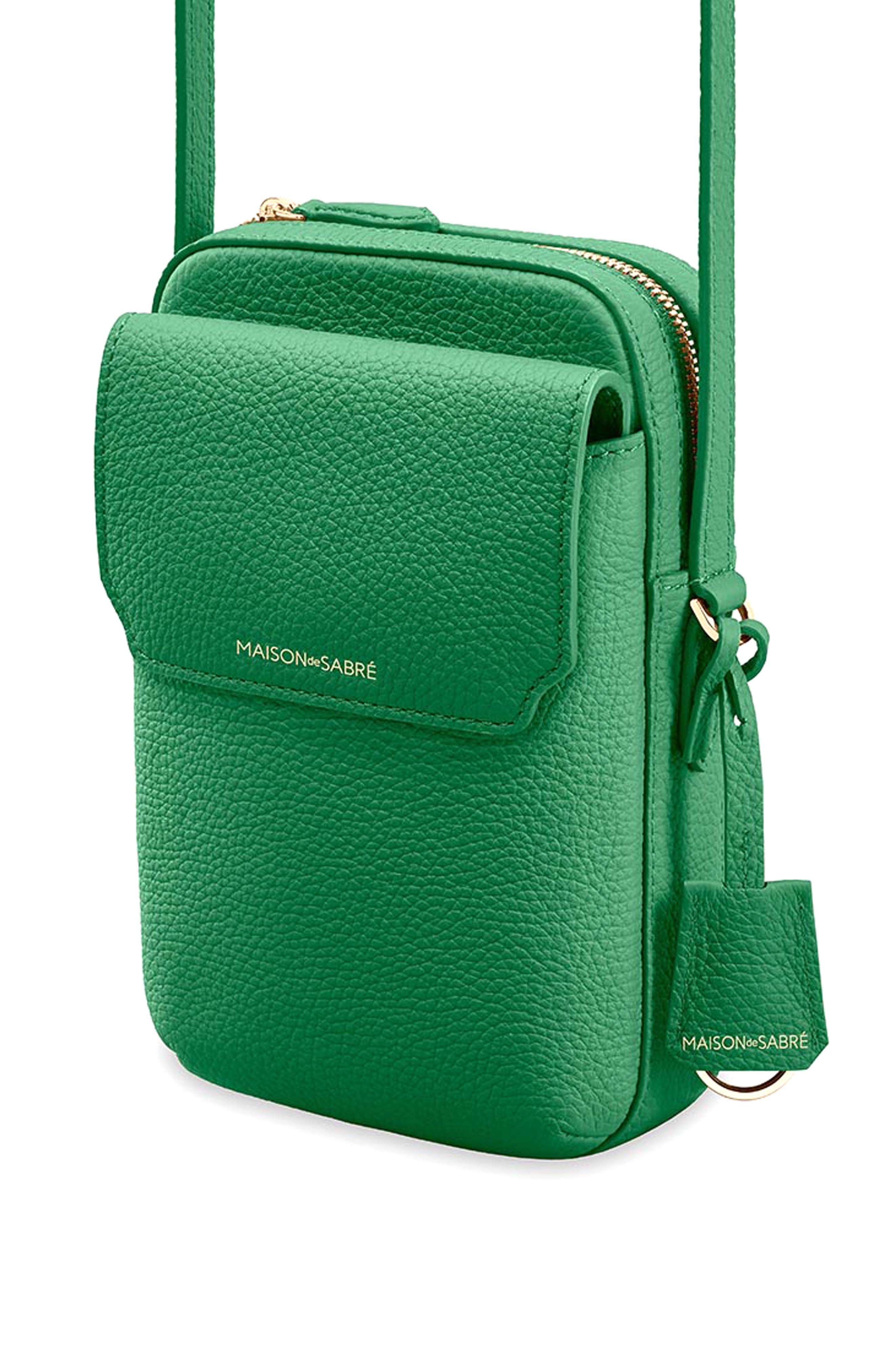 Leather Zip Phone Pouch, Alternate, color, Emerald Green