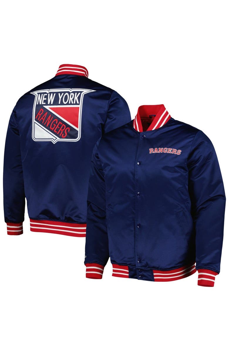 Mitchell & Ness Men's Mitchell & Ness Navy New York Rangers Heavyweight Satin Full-Snap Jacket, Alternate, color, 
