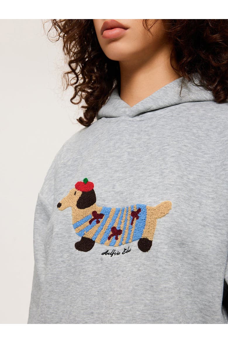 Cartoon Dachshund Hoodie, Alternate, color, Grey