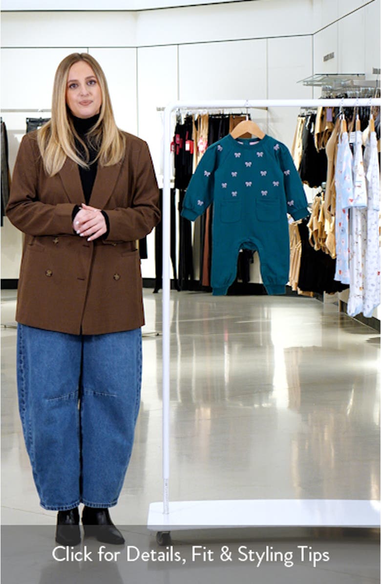 Print Shoulder Pleat Fleece Romper, sales video thumbnail