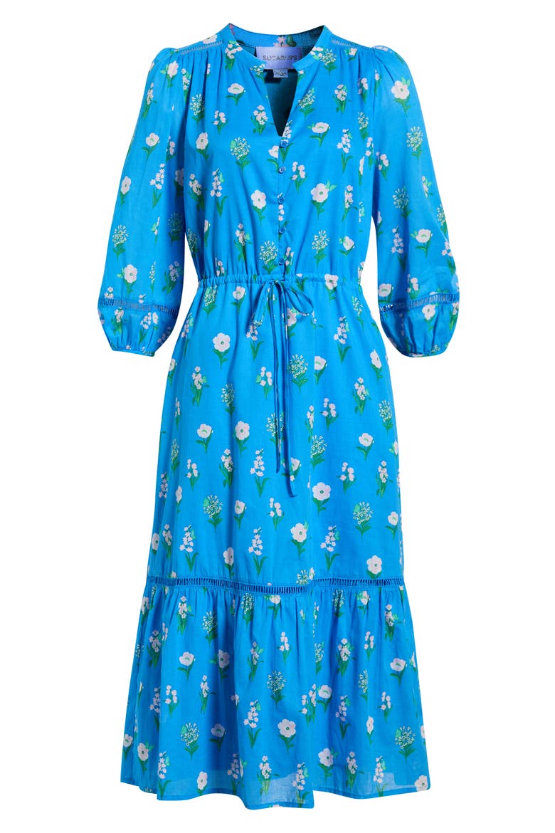 Jazleen Floral Print Midi Dress, Alternate, color, BLUE-WHITE-GREEN