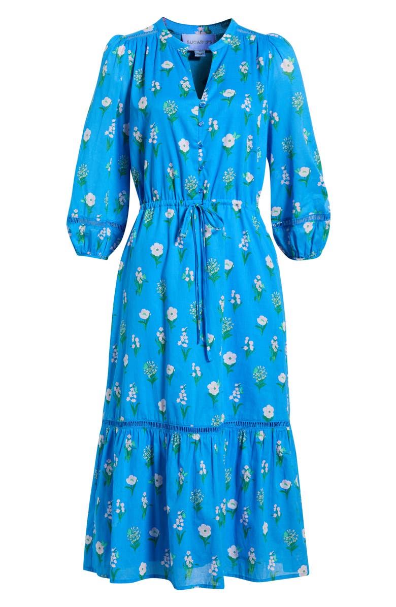 SUGARLIPS Jazleen Floral Print Midi Dress, Main, color, Blue-White-Green