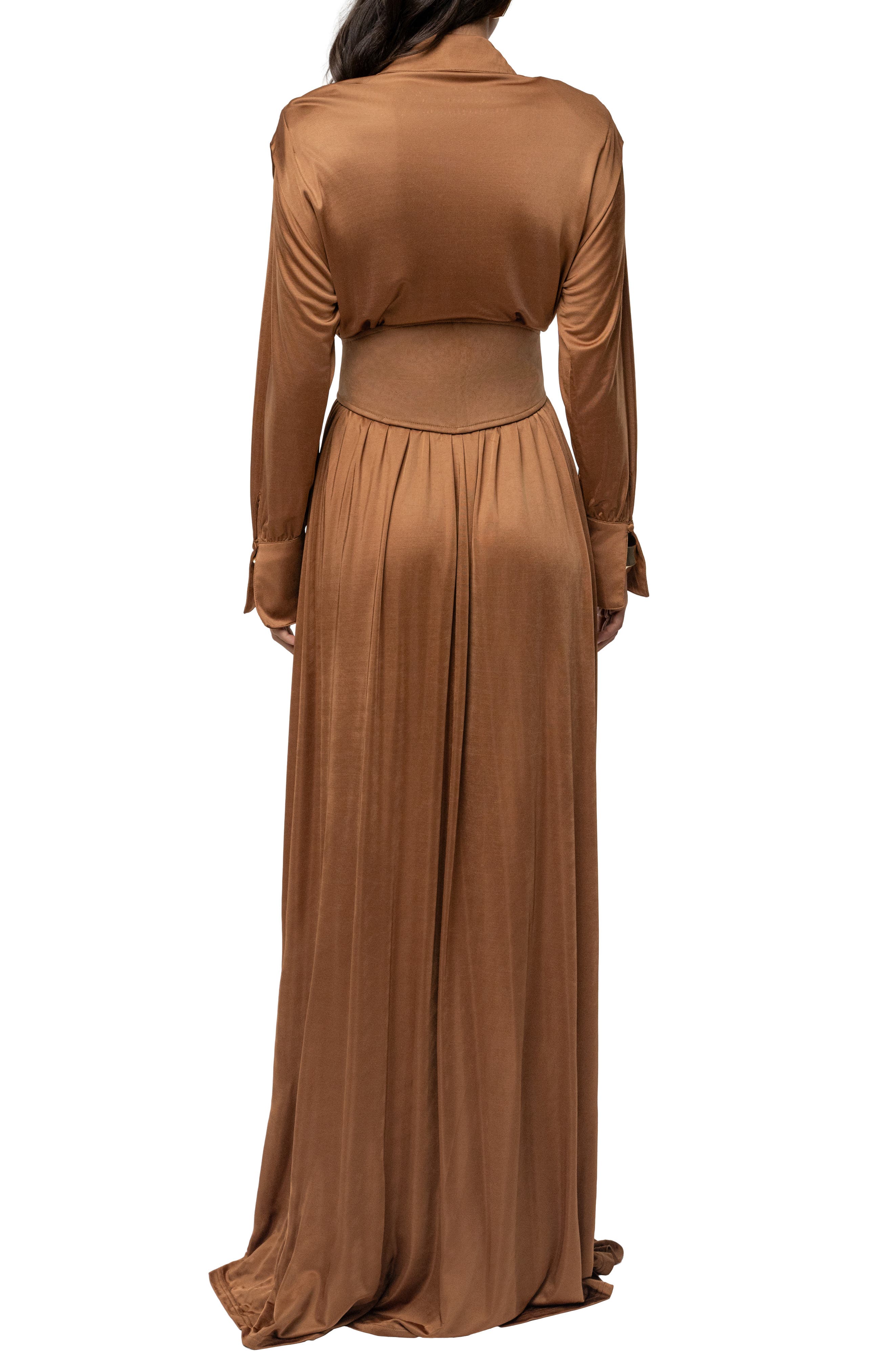 Collar Long Sleeve Satin Gown - image 4