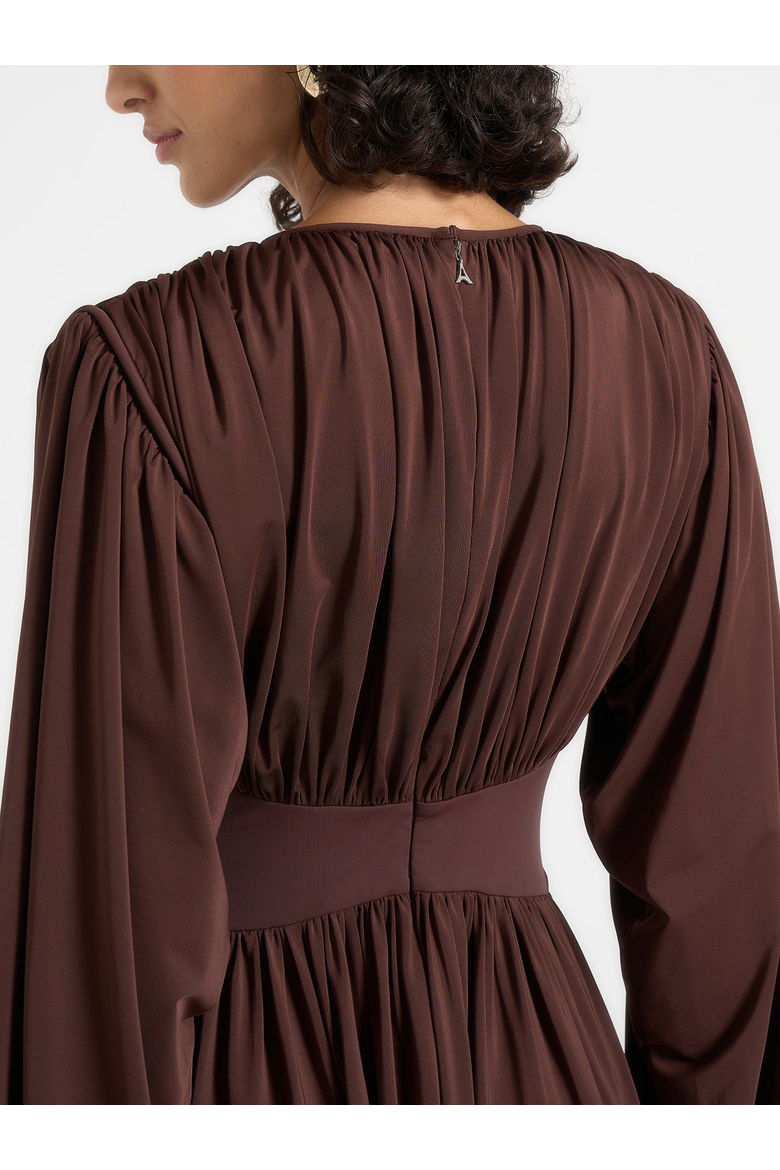 Ivana Cinched Maxi Dress with Detachable Sleeves, Alternate, color, Brown
