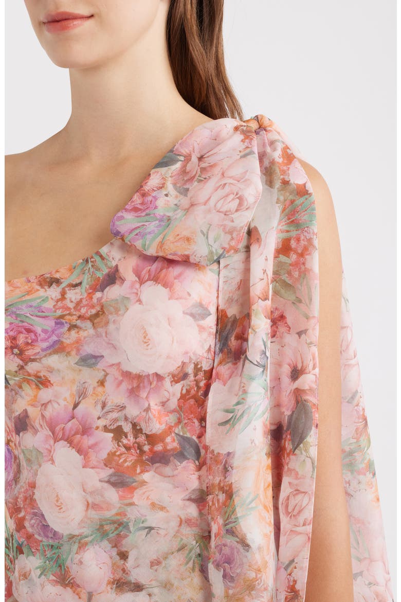 Amara Floral Print One-Shoulder Chiffon Gown, Alternate, color, PINK FLORAL