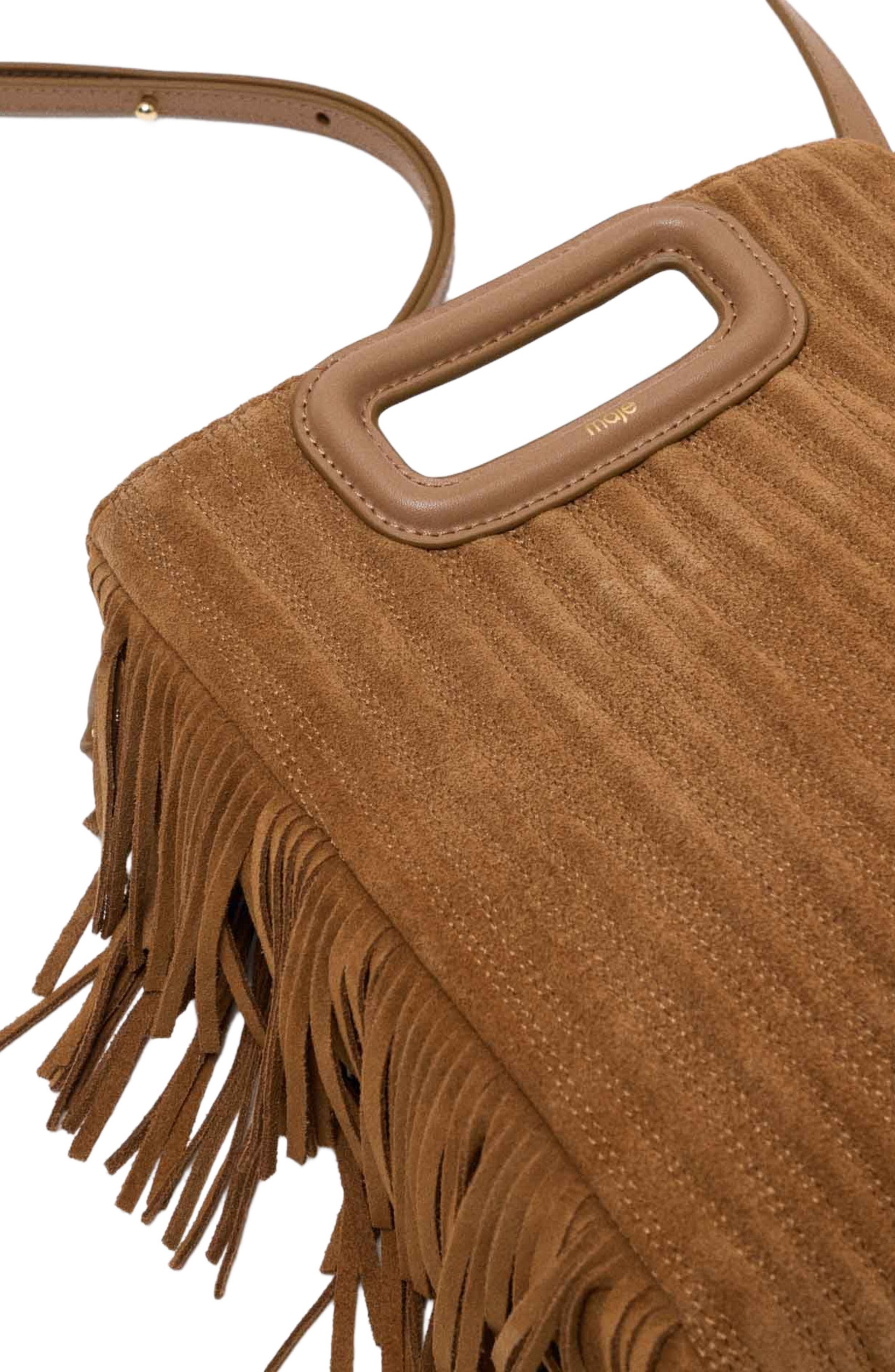 maje Quilted suede M bag, Alternate, color, Camel