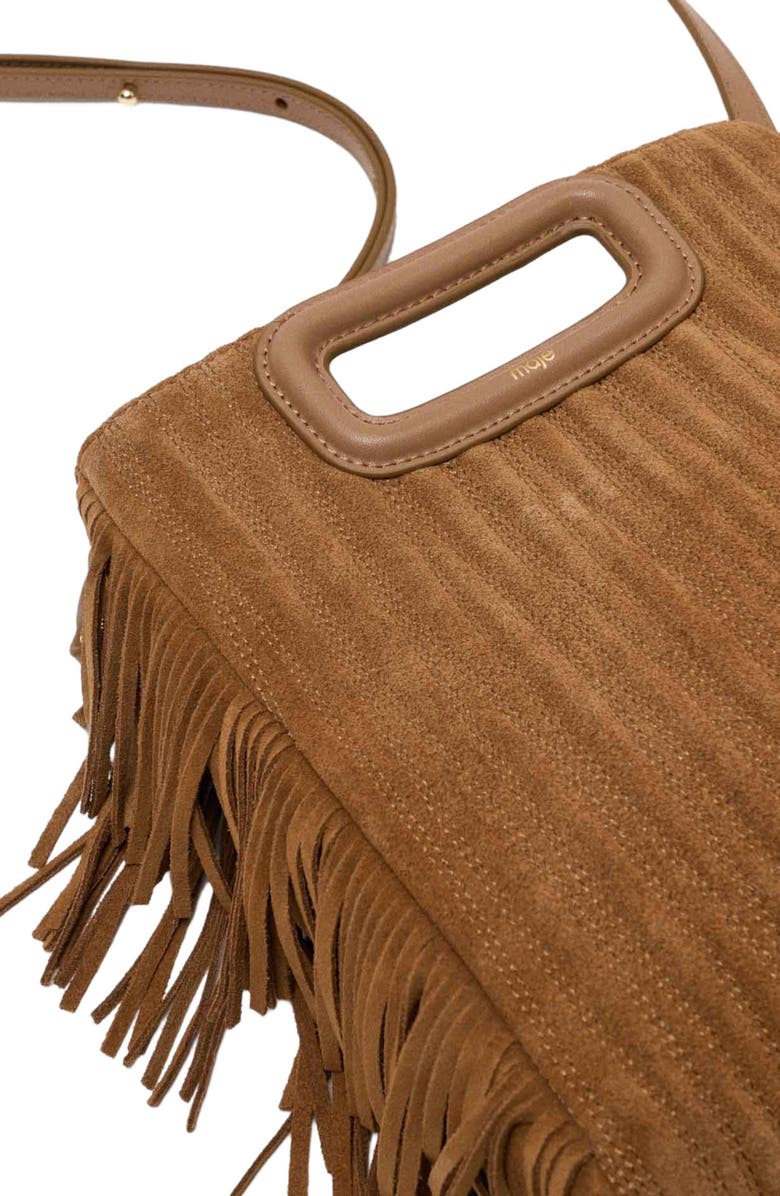 maje Quilted suede M bag, Alternate, color, Camel