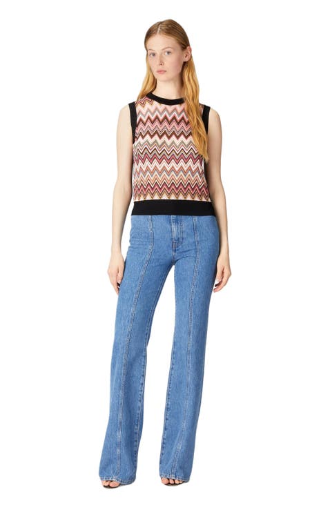 Viscose-blend Crewneck Vest With Chevron Insert