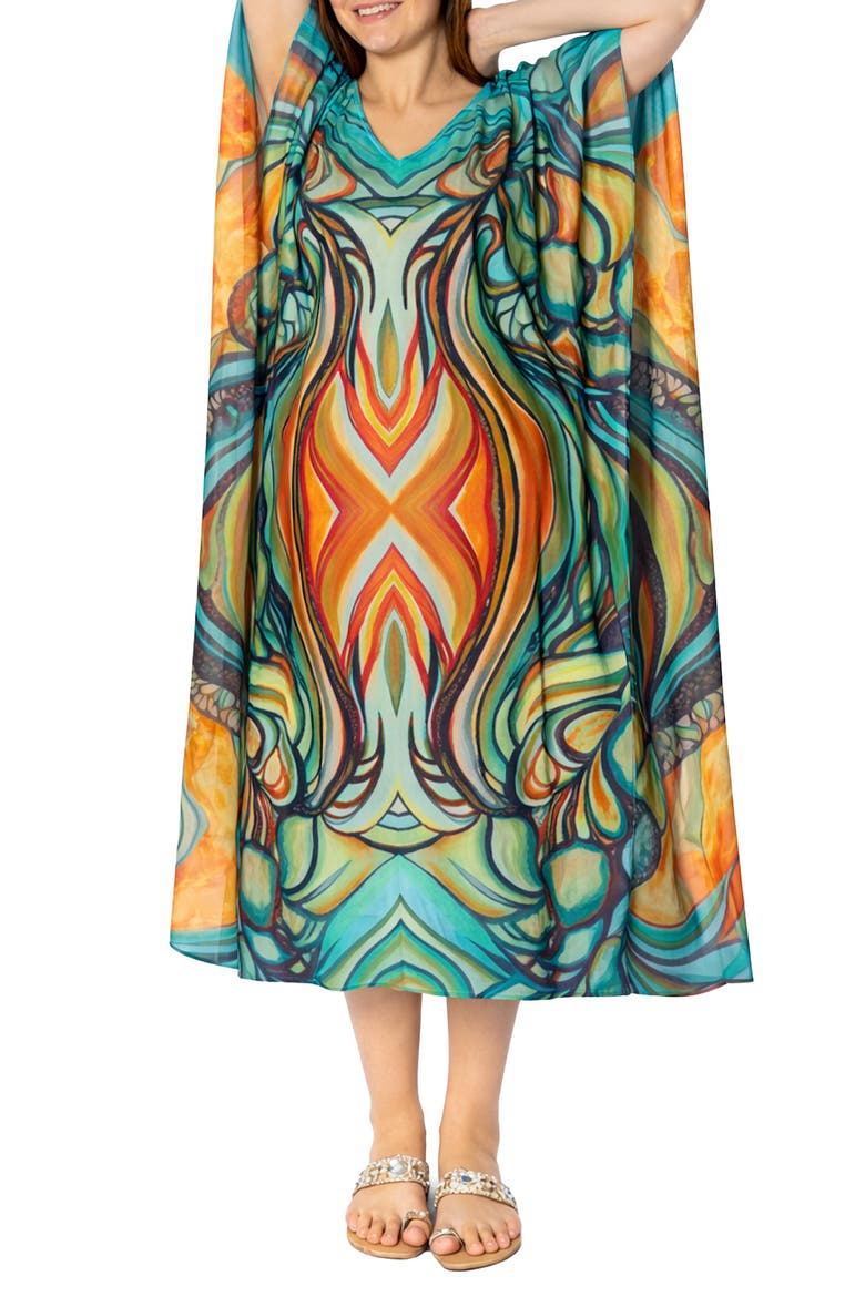 V-Neck Long Caftan, Main, color, GREEN