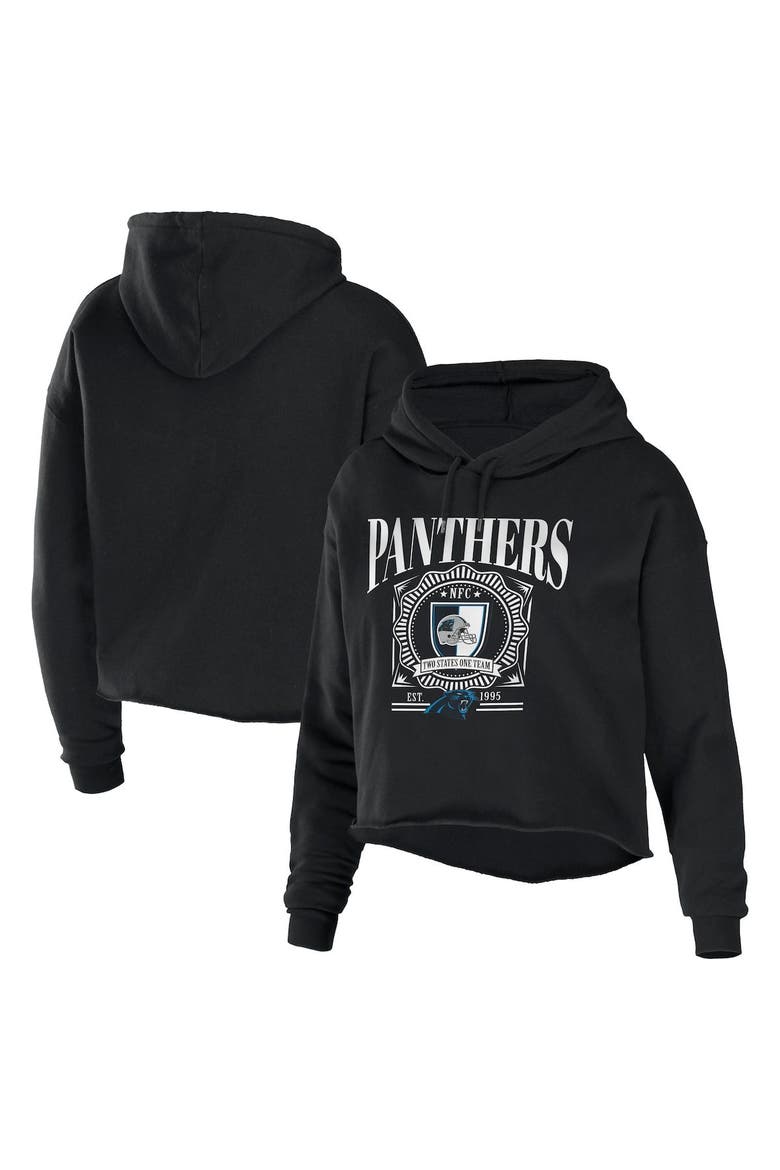 Women's WEAR by Erin Andrews Black Carolina Panthers Cropped Sponge Fleece Pullover Hoodie, Main, color, Black