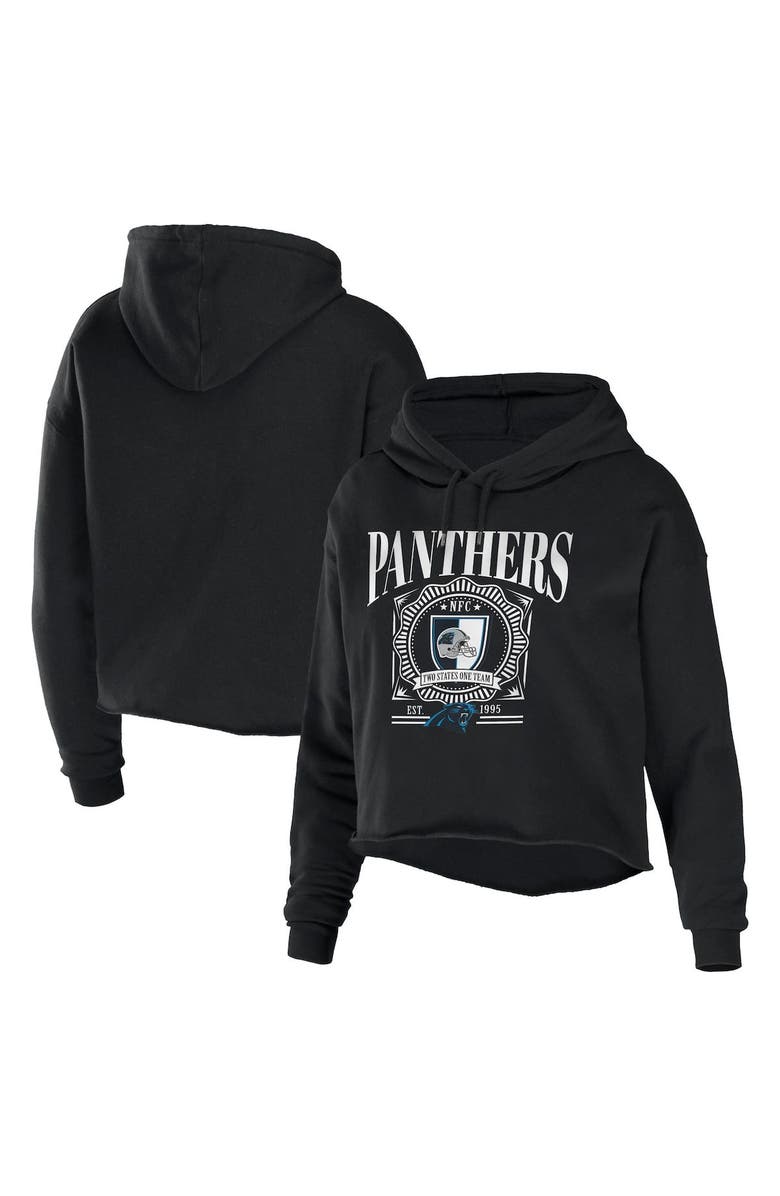WEAR by Erin Andrews Women's WEAR by Erin Andrews Black Carolina Panthers Cropped Sponge Fleece Pullover Hoodie, Main, color, Black