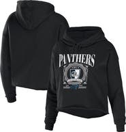 WEAR by Erin Andrews Women's WEAR by Erin Andrews Black Carolina Panthers Cropped Sponge Fleece Pullover Hoodie