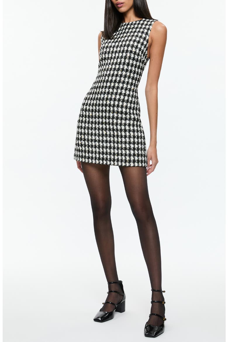 Clyde Houndstooth Tweed Sheath Dress, Alternate, color, BLACK/ WHITE