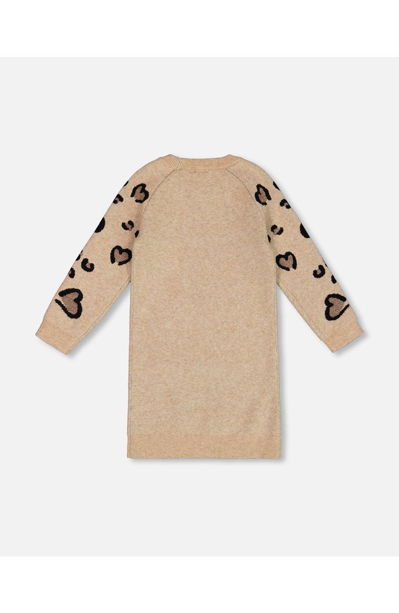 Deux par Deux Little Girl's Sweater Dress With Heart Jacquard Beige Mix, Alternate, color, 
