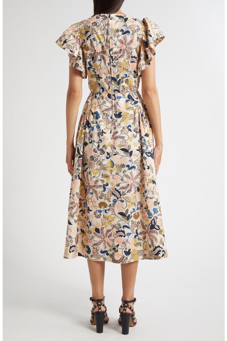 Darya Paisley Floral Flutter Sleeve Cotton Dress, Alternate, color, MAGNOLIA