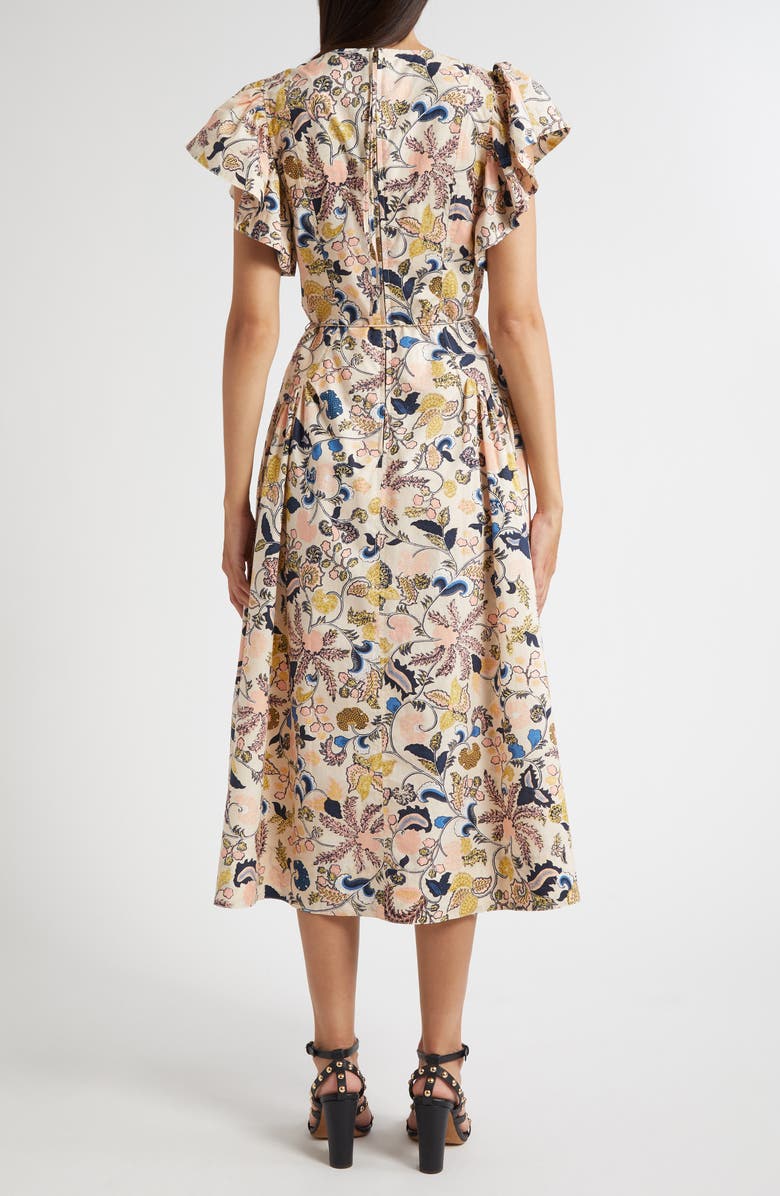 Ulla Johnson Darya Paisley Floral Flutter Sleeve Cotton Dress, Alternate, color, Magnolia