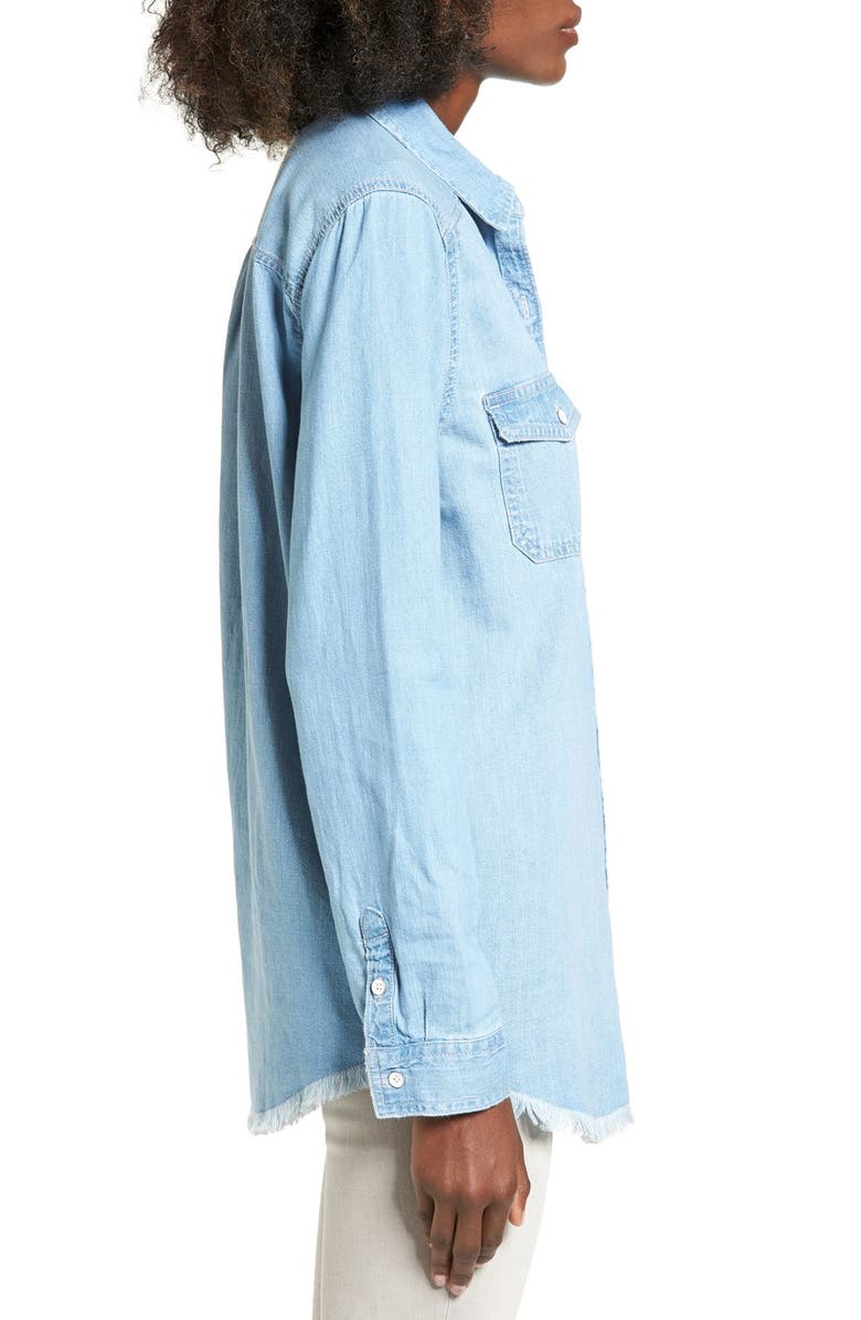 BP. Frayed Hem Chambray Shirt, Alternate, color, 