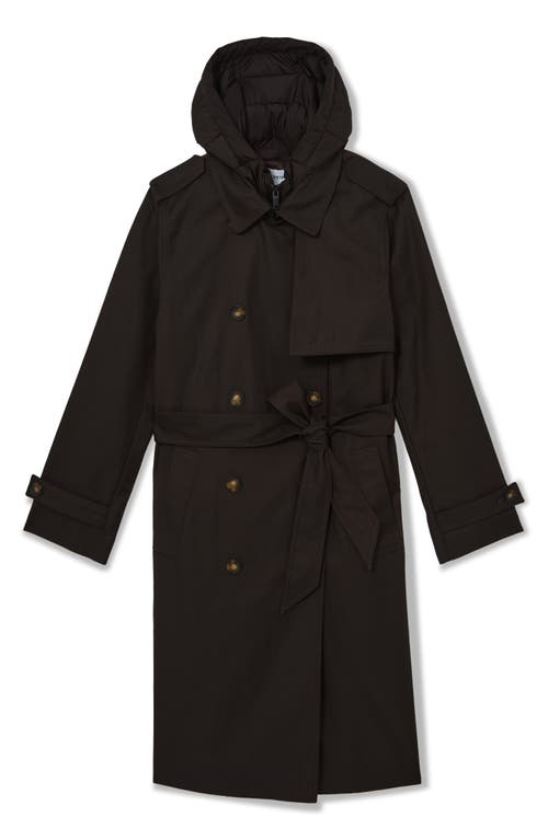 Reiss Womens Chocolate Brown Azura Double-breasted Woven Trench Coat In Gold