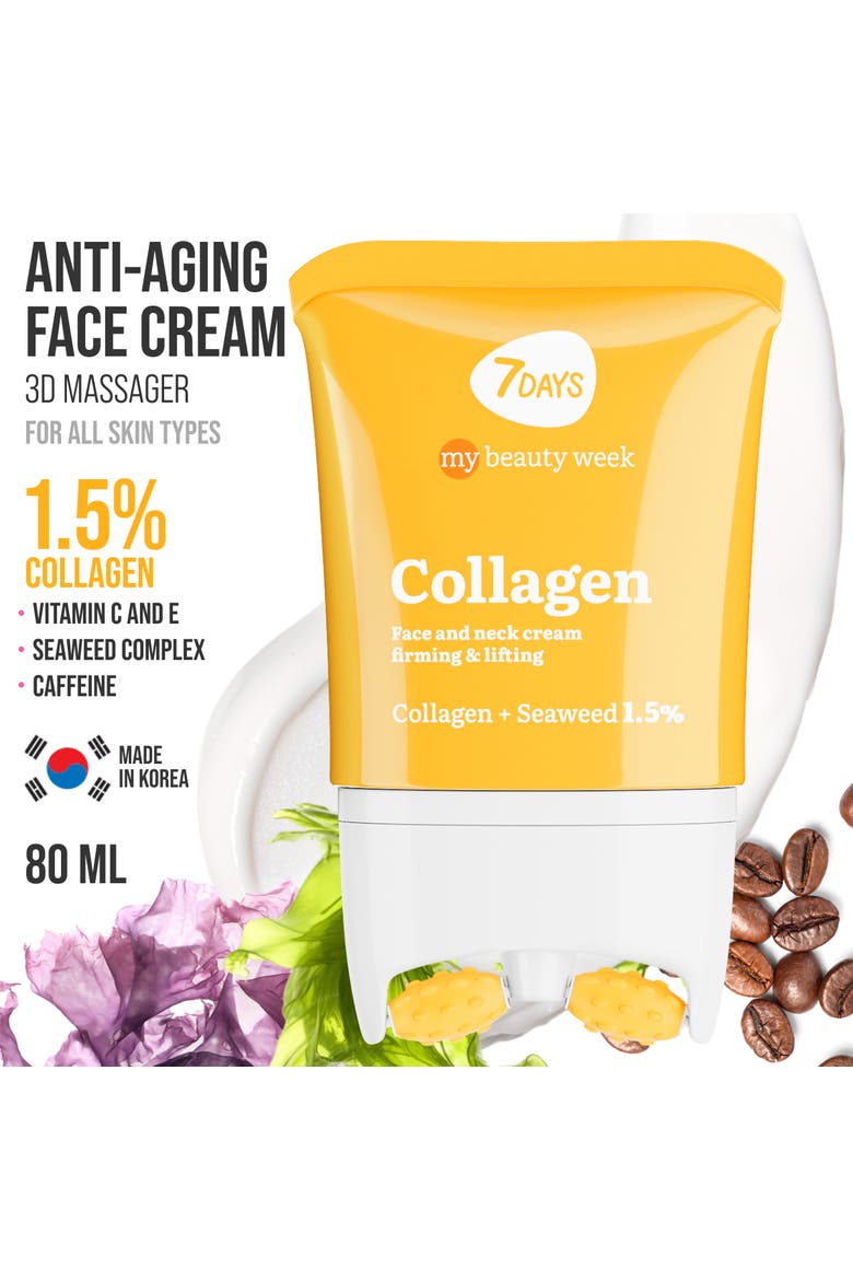 Face moisturizer with Collagen for Firming and Lifting with 3D Massage Applicator, Alternate, color, White