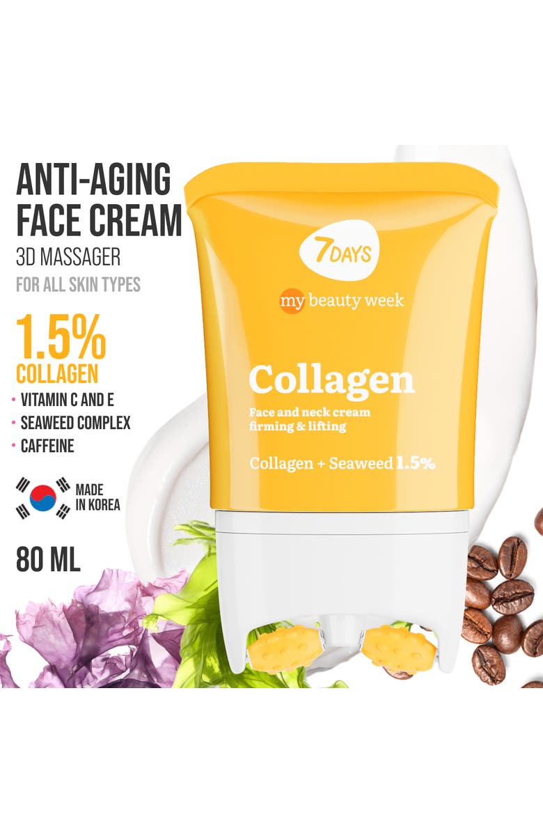 7DAYS Face moisturizer with Collagen for Firming and Lifting with 3D Massage Applicator, Alternate, color, White