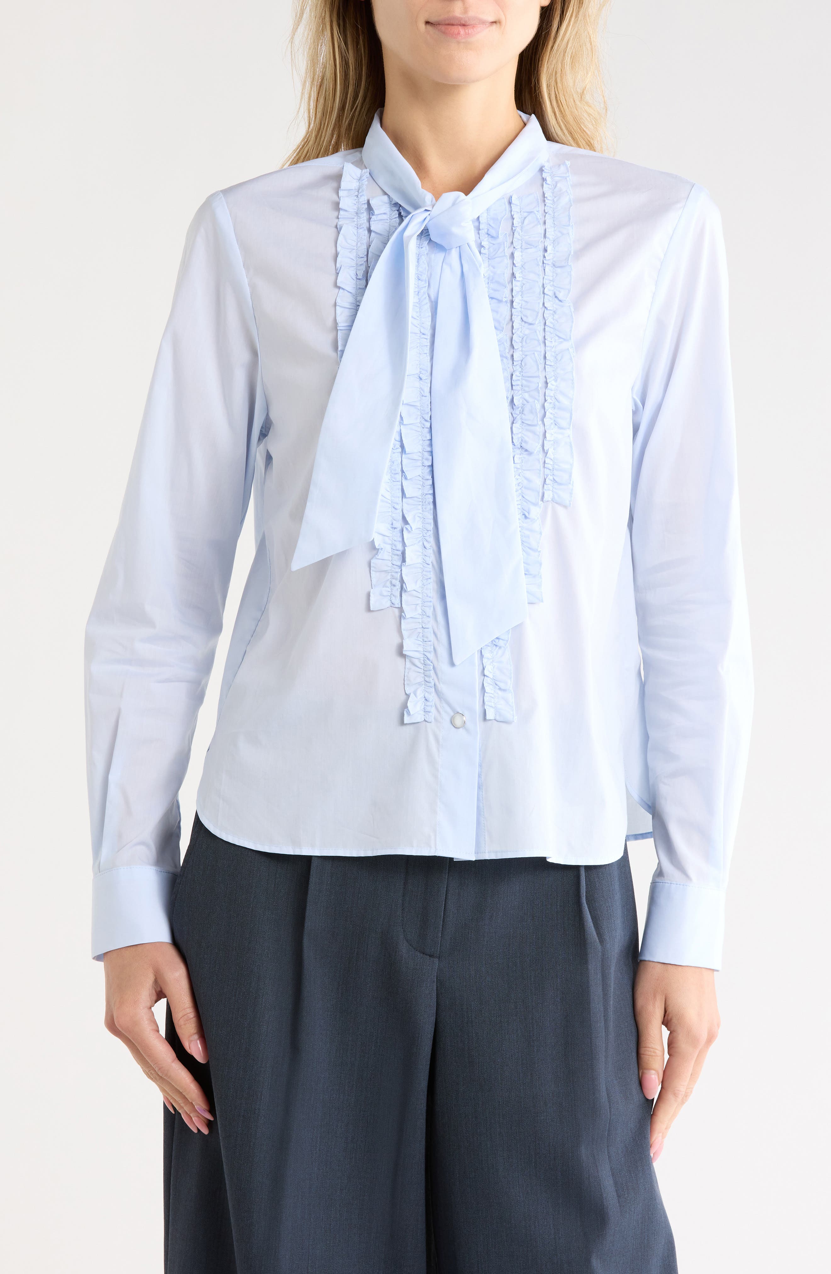 Connor Ruffle Cotton Shirt with Tie