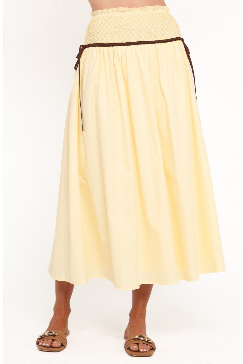 Orielle Smocked Waist Cotton Midi Skirt, Main, color, LEMON