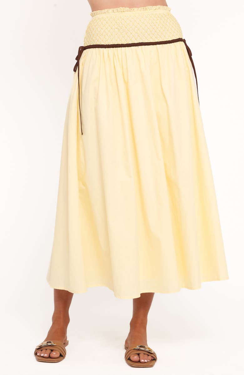 Petal & Pup Orielle Smocked Waist Cotton Midi Skirt, Main, color, Lemon