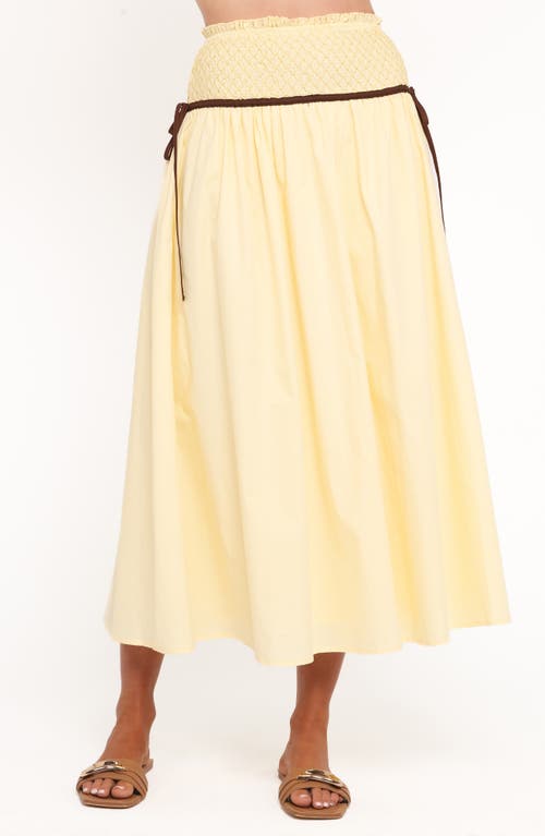 Petal & Pup Orielle Smocked Waist Cotton Midi Skirt in Lemon at Nordstrom, Size Large